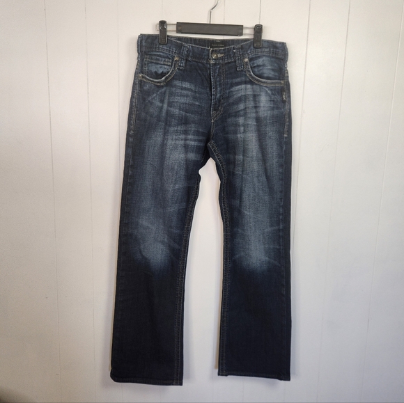 Silver Jeans Mens Gordie Straight Relaxed Leg Size 34x32 Dark Wash Western - Picture 2 of 12
